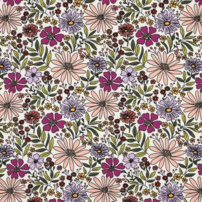 Dżersej bawełniany morze kwiatów | Poppy Fabrics – mleczna biel/liliowy, 