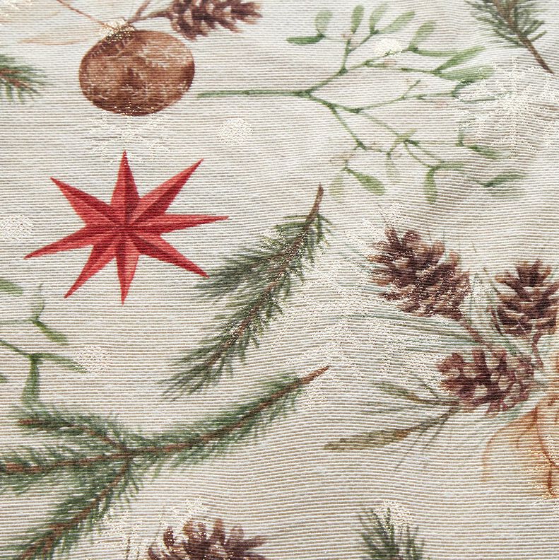 Tkanin dekoracyjna Żakard Lureks gałązki jodły – naturalny/złoto,  image number 5