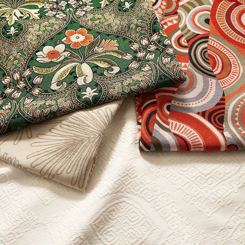 Tkanin dekoracyjna Gobelin kwiatowe ornamenty – zieleń/jasnopomarańczowy, image number 5