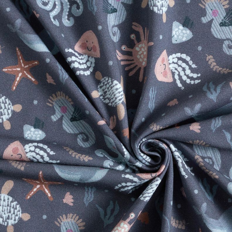 Dżersej bawełniany urocze stworzenia morskie nadruk cyfrowy | Poppy Fabrics – ciemnogranatowy,  image number 3