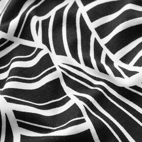 Dżersej wiskozowy w abstrakcyjne liście – czerń/biel, 