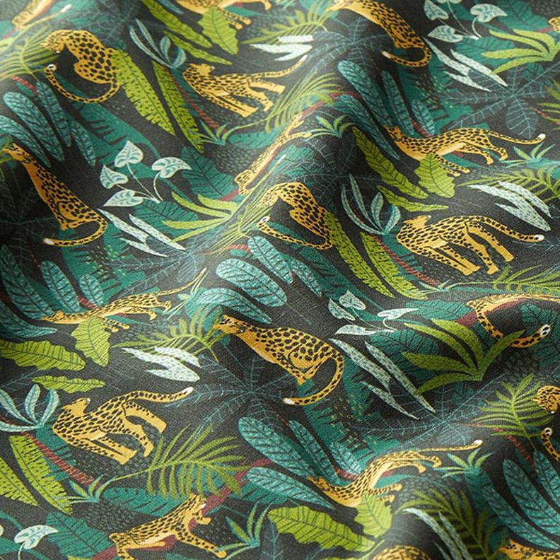 Dekostoff Baumwollpopeline Leoparden im Dschungel – zieleń/żółć,  image number 2