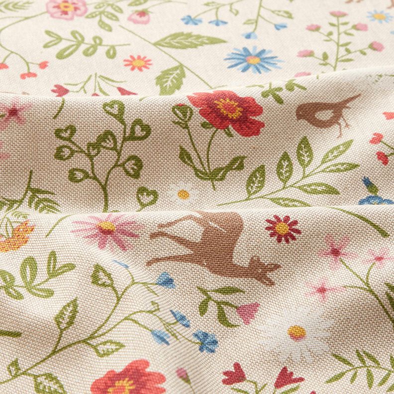 Tkanin dekoracyjna Half panama leśne zwierzęta i kwiaty – naturalny/zieleń,  image number 2