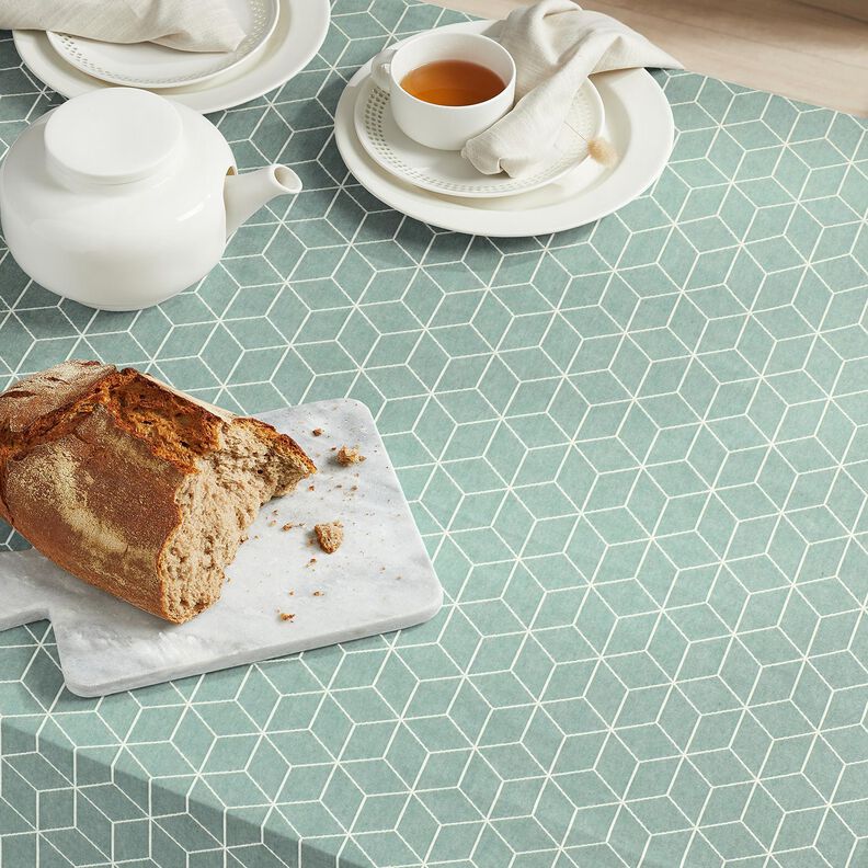 Tkanin dekoracyjna Żakard nowoczesne kostki – zieleń trzcinowa/kość słoniowa,  image number 5