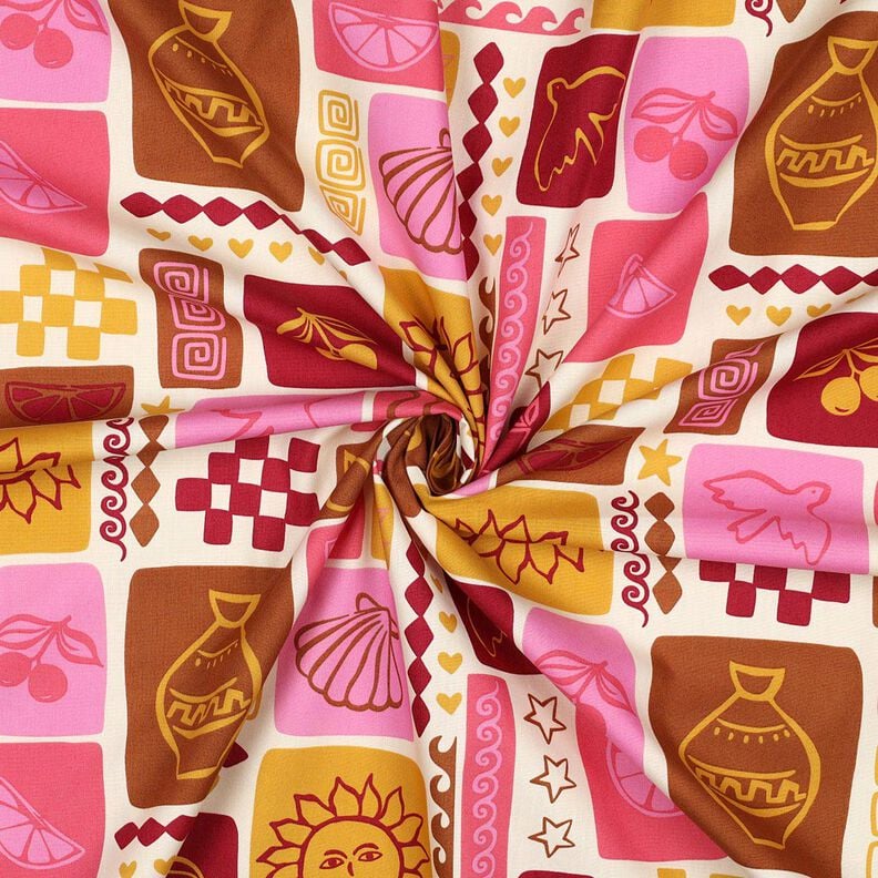 Popelina bawełniana patchwork | Poppy Fabrics – krem/ciemnoczerwony,  image number 3