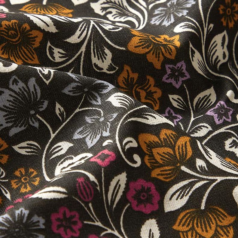 Tkanina bawełniana Kreton motywy kwiatowe – czerń/jasny kreci,  image number 2