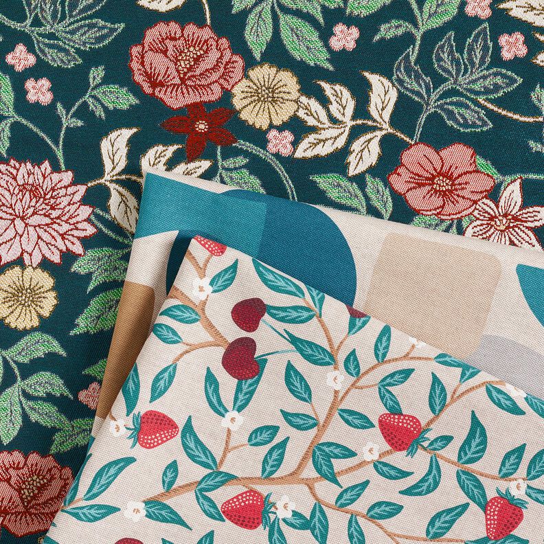 Tkanin dekoracyjna Half panama abstrakcyjne kształty – naturalny/petrol,  image number 5