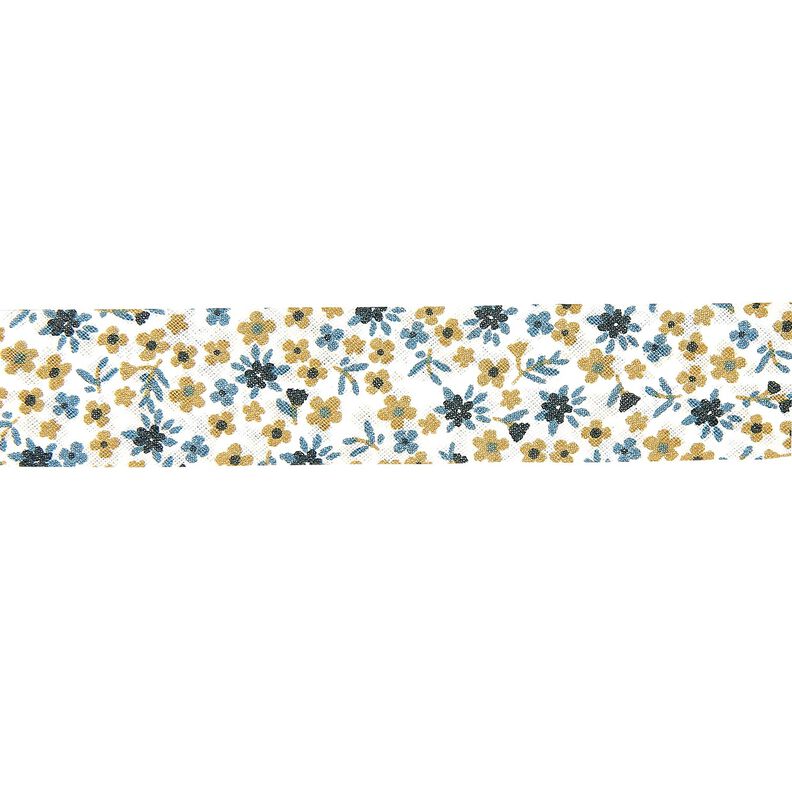 Taśma skośna małe kwiaty [20 mm] – granat,  image number 1