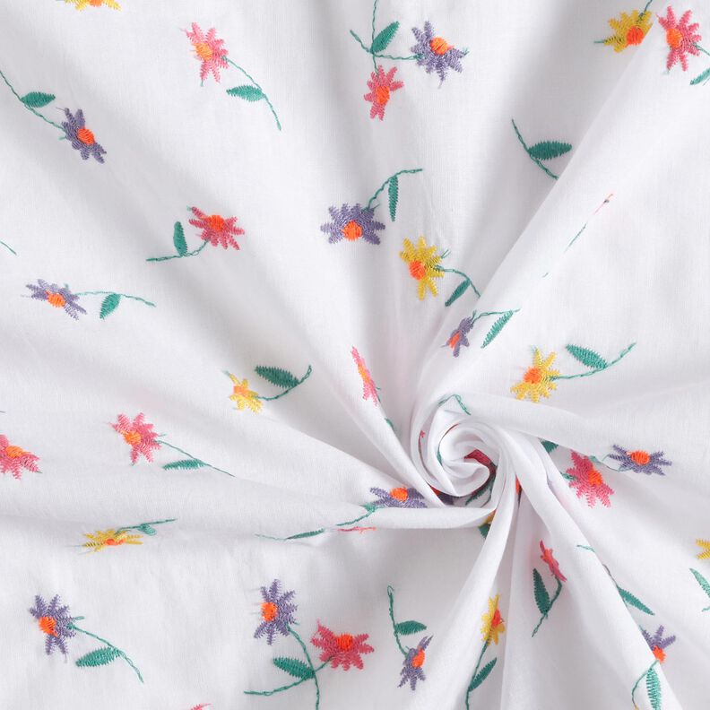 Delikatny batyst bawełniany haftowane kwiaty | Poppy Fabrics – biel/neonowa pomarańcza,  image number 3