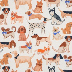 Popelina bawełniana psy nadruk cyfrowy | Poppy Fabrics – mleczna biel, 