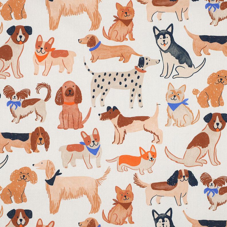 Popelina bawełniana psy nadruk cyfrowy | Poppy Fabrics – mleczna biel, image number 1