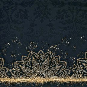 Dżersej bawełniany Tkanina z bordiurą, mandala barokowa i złote plamki | Glitzerpüppi – czerń, 