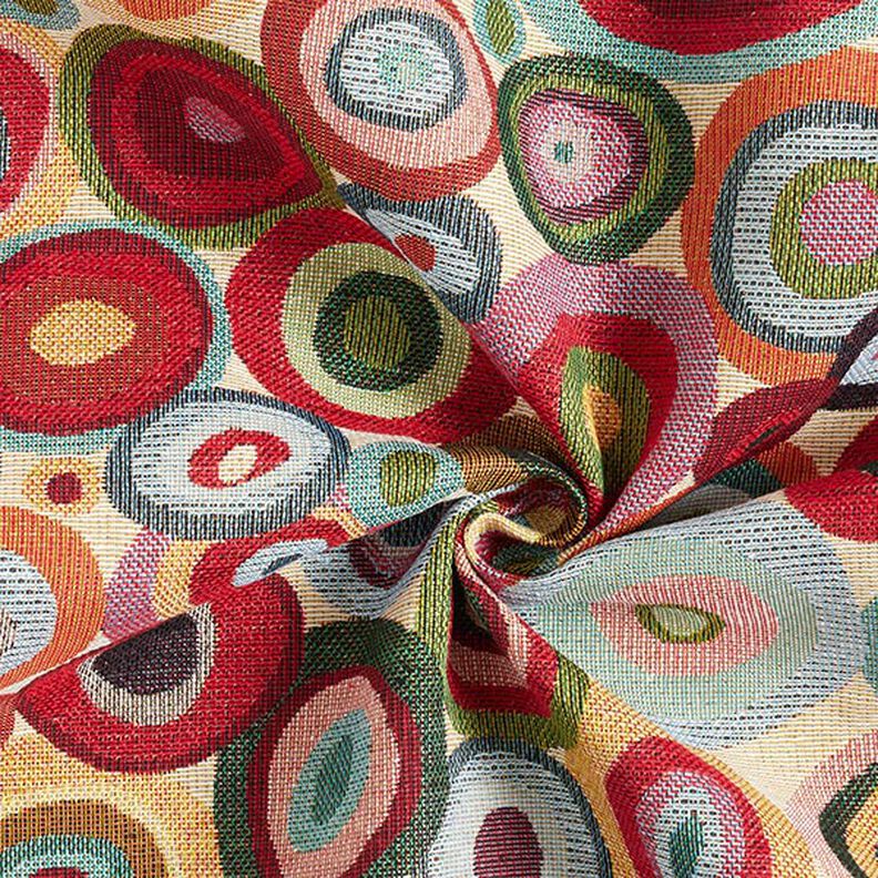 Tkanin dekoracyjna Gobelin kolorowe kółka – jasnobeżowy/czerwień karminowa,  image number 3