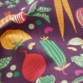 Tkanina bawełniana Kreton różne warzywna – bakłażan/zieleń, 