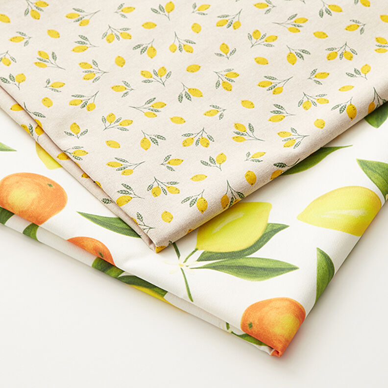 Tkanina dekoracyjna half panama, mini cytryny – żółć/naturalny,  image number 5