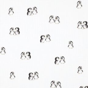 GOTS Muślin / Tkanina double crinkle pingwiny nadruk cyfrowy | Poppy Fabrics – kość, 