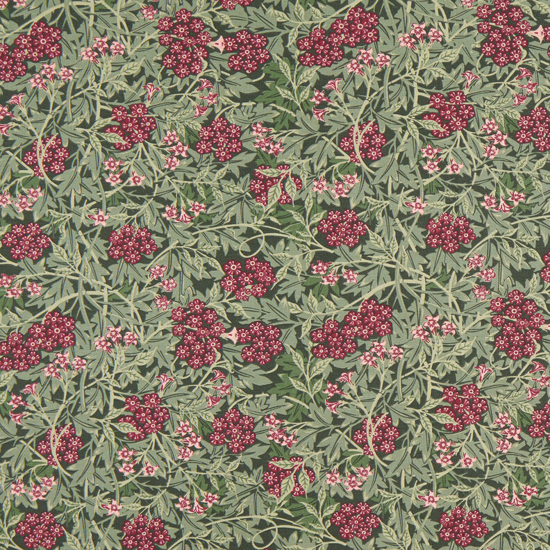 Tkanin dekoracyjna Half panama kwiaty jaśminu – ciemna pinia/bordo | Resztka 90cm,  image number 1