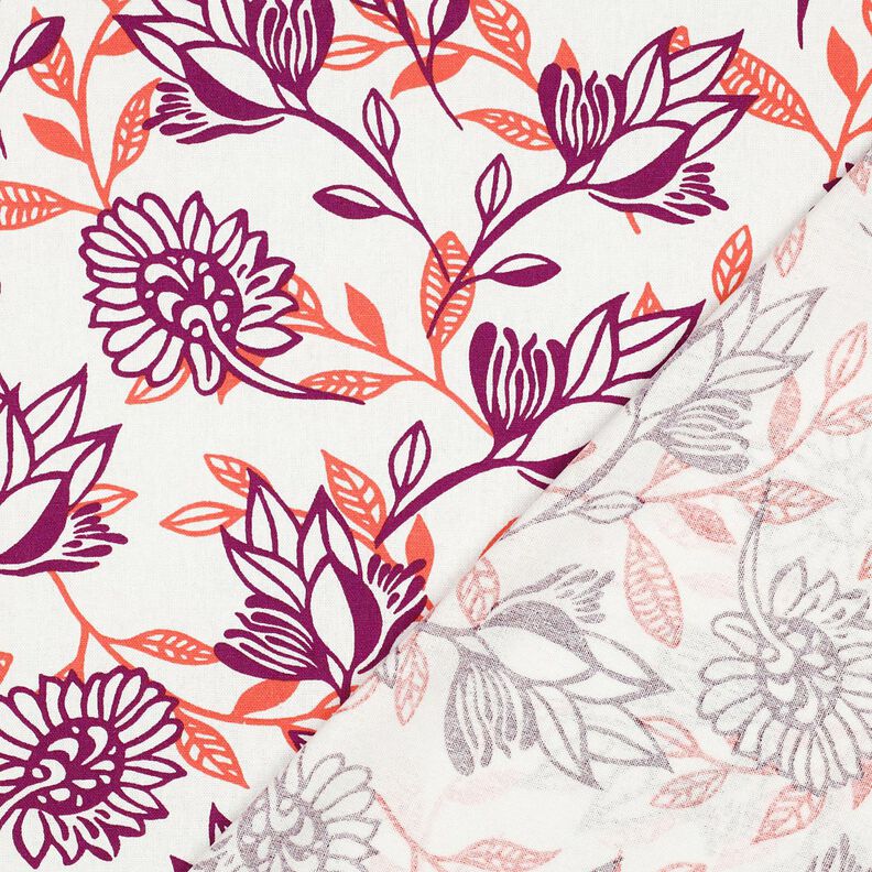 Mieszanka wiskozy i lnu kwiaty | Poppy Fabrics – kość słoniowa/winogronowy,  image number 4