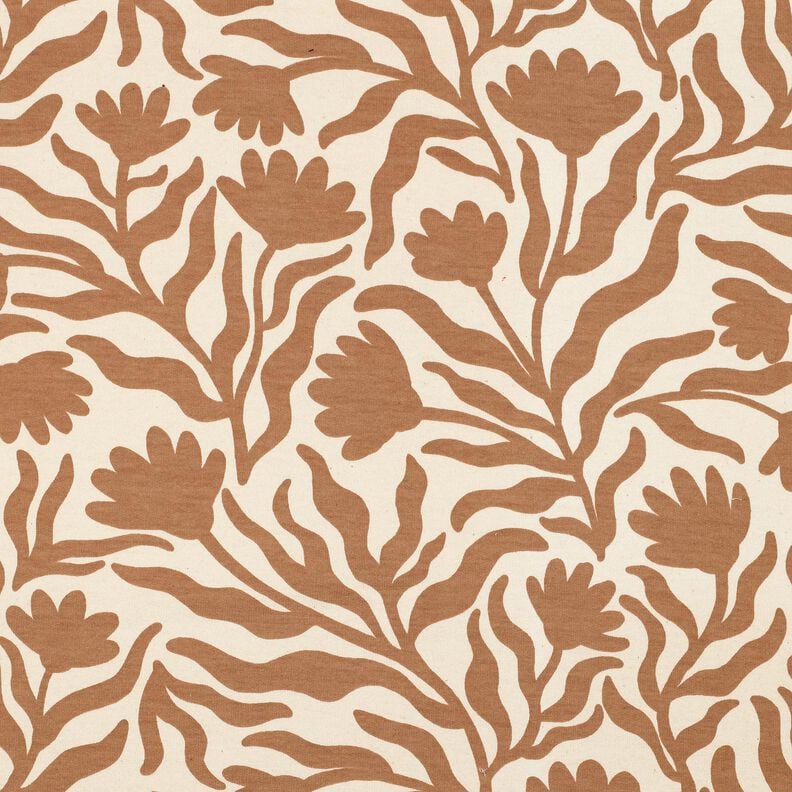 Dzianina dresowa drapana niebielona kwiaty | Poppy Fabrics – krem/brąz sarni,  image number 1
