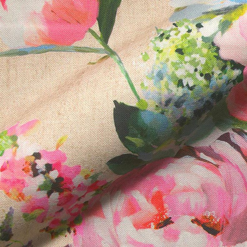 Tkanina dekoracyjna półpanama z nadrukiem cyfrowym Akwarela z różami – naturalny,  image number 2
