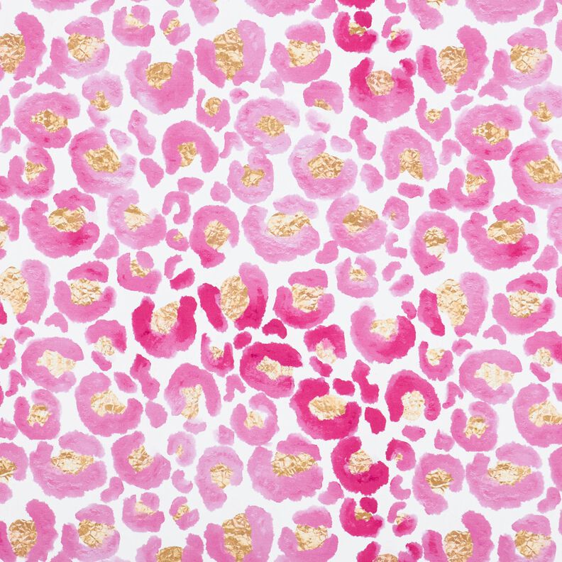 Dżersej bawełniany Lampart w złote cętki | Glitzerpüppi – biel/purpura,  image number 1