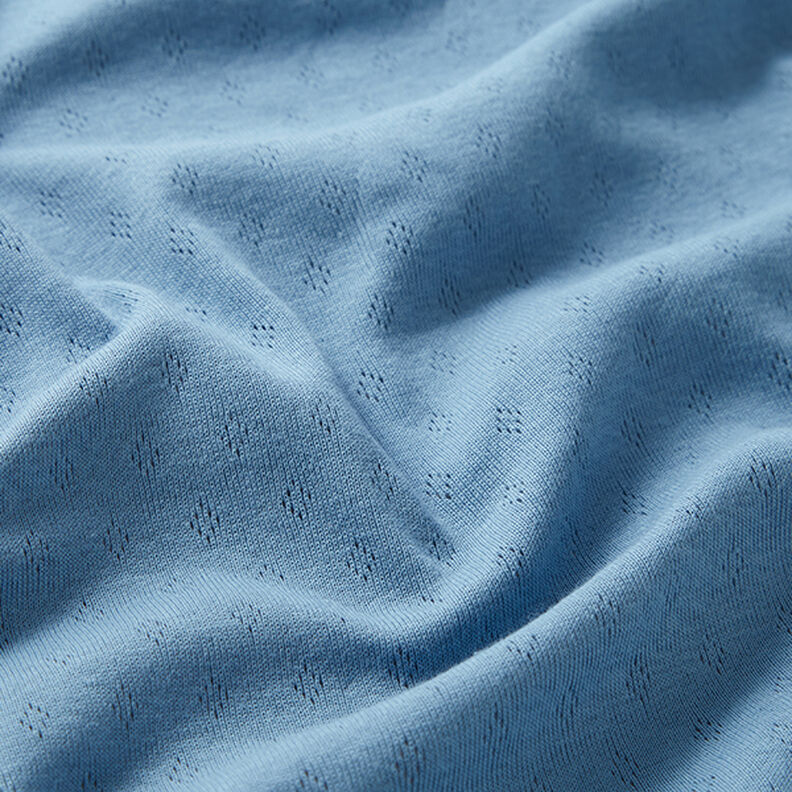 Dżersej o drobnym splocie z ażurowym wzorem – błękit,  image number 2
