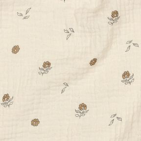 GOTS Muślin / Tkanina double crinkle romantyczne kwiatuszki  | Poppy Fabrics – jasnobeżowy/cynamon, 