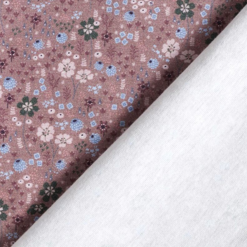 Dżersej bawełniany leśna łąka kwiatowa nadruk cyfrowy – ciemny brudny róż,  image number 4