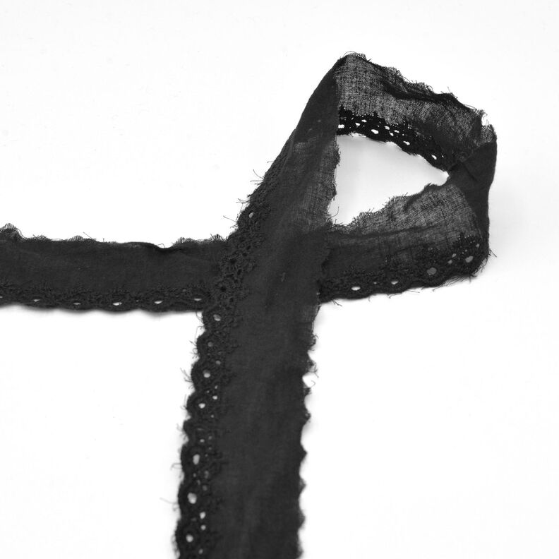 Taśma koronkowa festonowa w kwiaty [65 mm] – czerń,  image number 1