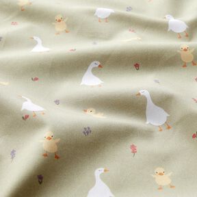 GOTS Popelina bawełniana urocze gęsi i pisklęta | Poppy Fabrics – greige, 