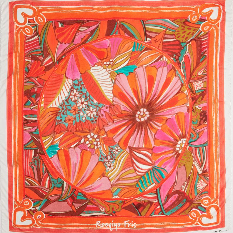 Pareo plażowe w letnie kwiaty – pomarańcza/żółtooliwkowy,  image number 1
