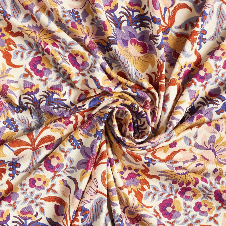 Dżersej wiskozowy kwiaty i ornamenty | Katia Fabrics – krem/lawendowy, image number 3