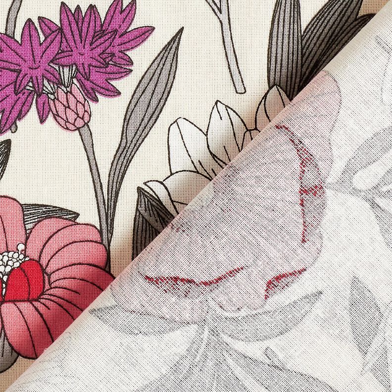 Tkanina bawełniana Kreton kolorowe kwiaty – winogronowy/naturalny,  image number 4