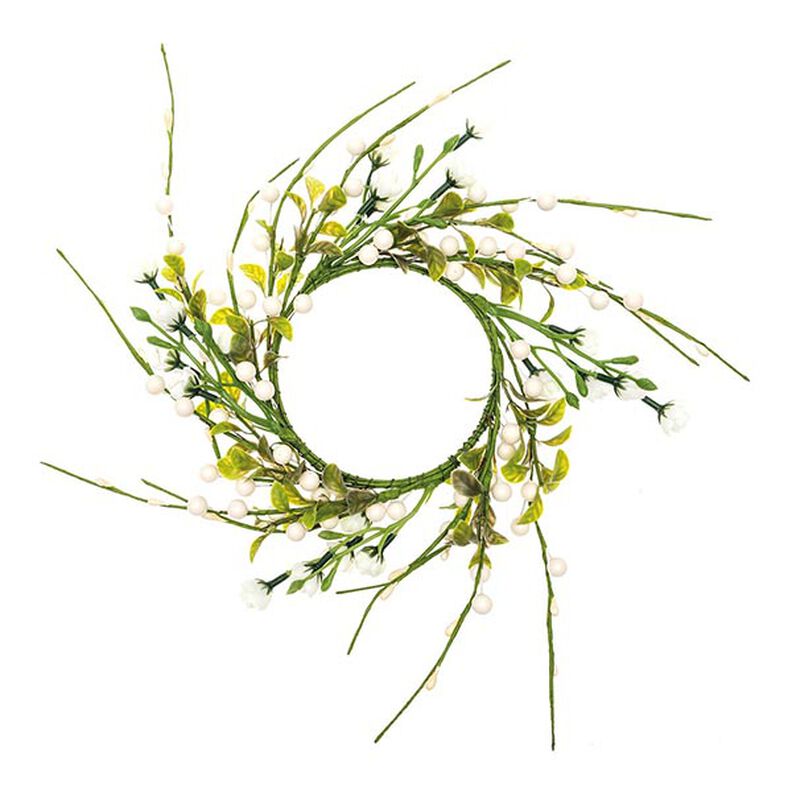 Wianek dekoracyjny z kwiatów i jagód [Ø11 cm/ 39 cm] – biel/zieleń,  image number 1
