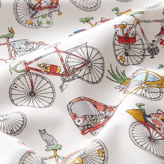 Tkanina bawełniana kreton rowery retro – mleczna biel, 