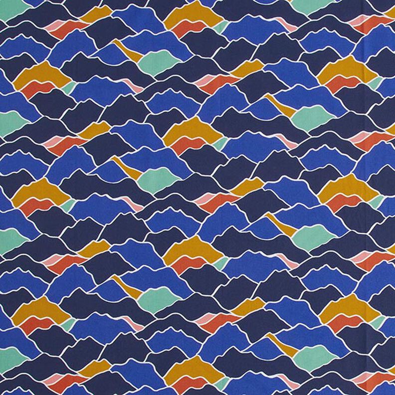 Tkanina bawełniana Kreton abstrakcyjne fale – błękit królewski/szałwia,  image number 1