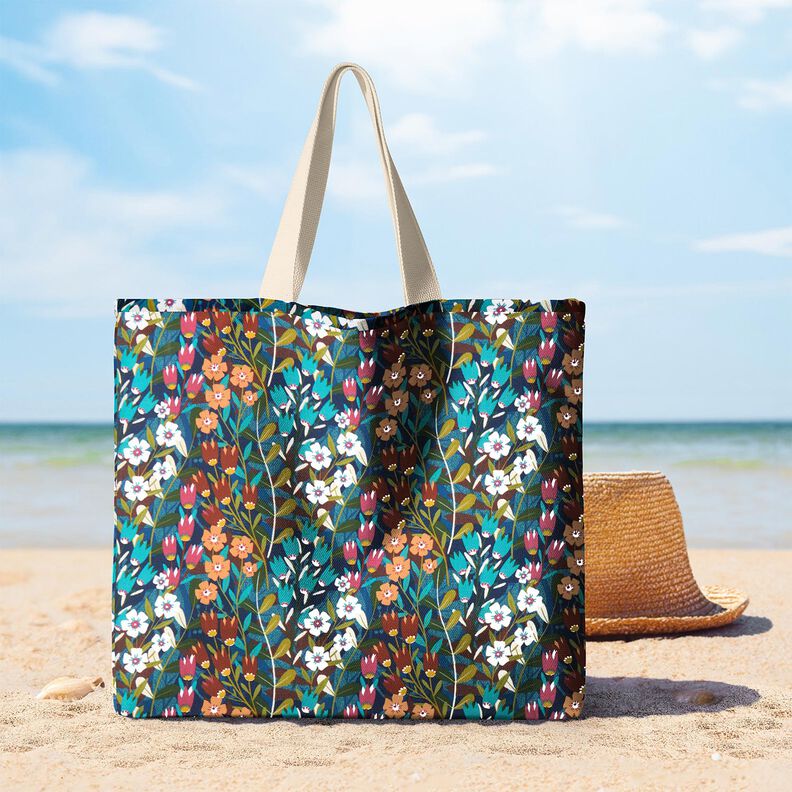 Bawełna powlekana mieszanka kwiat&oacute;w &ndash; petrol/burgund,  image number 5