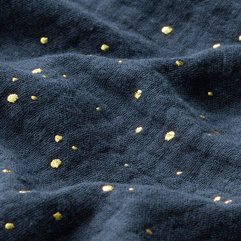 Muślin bawełniany w rozproszone złote plamki – granat/złoto,  image number 2