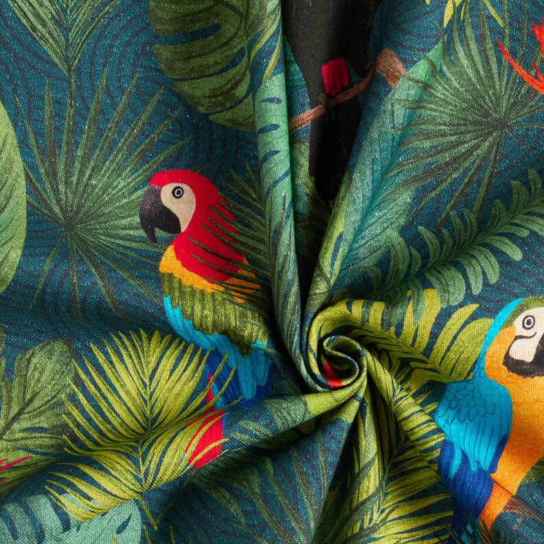 Tkanin dekoracyjna Half panama tropikalne ptaki – ciemna zieleń/czerwień,  image number 3