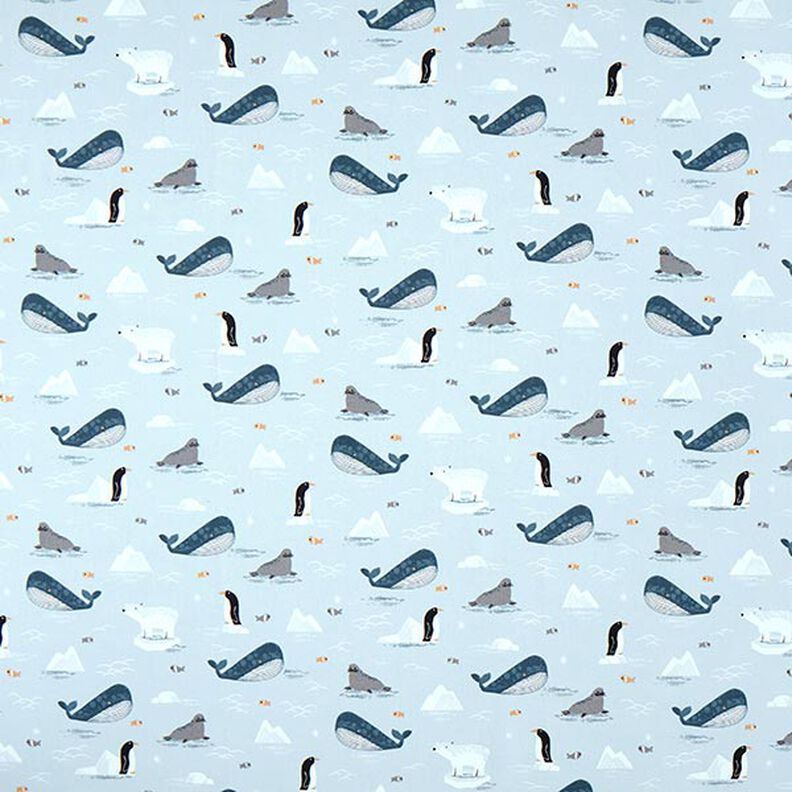 Tkanin dekoracyjna Half panama zwierzęta w lodowej krainie – błękit/biel,  image number 1