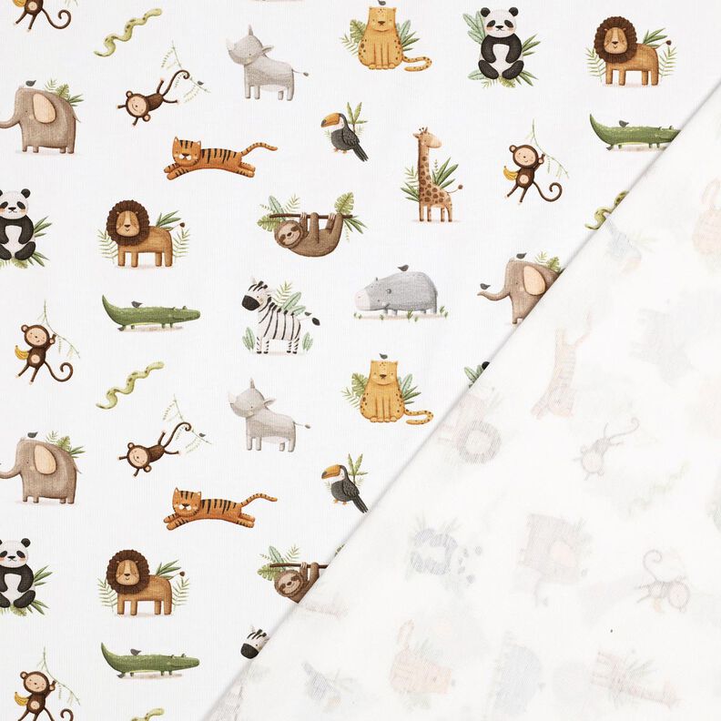 GOTS Dżersej bawełniany urocze zwierzęta stepowe nadruk cyfrowy | Poppy Fabrics – biel/jasna oliwka,  image number 3