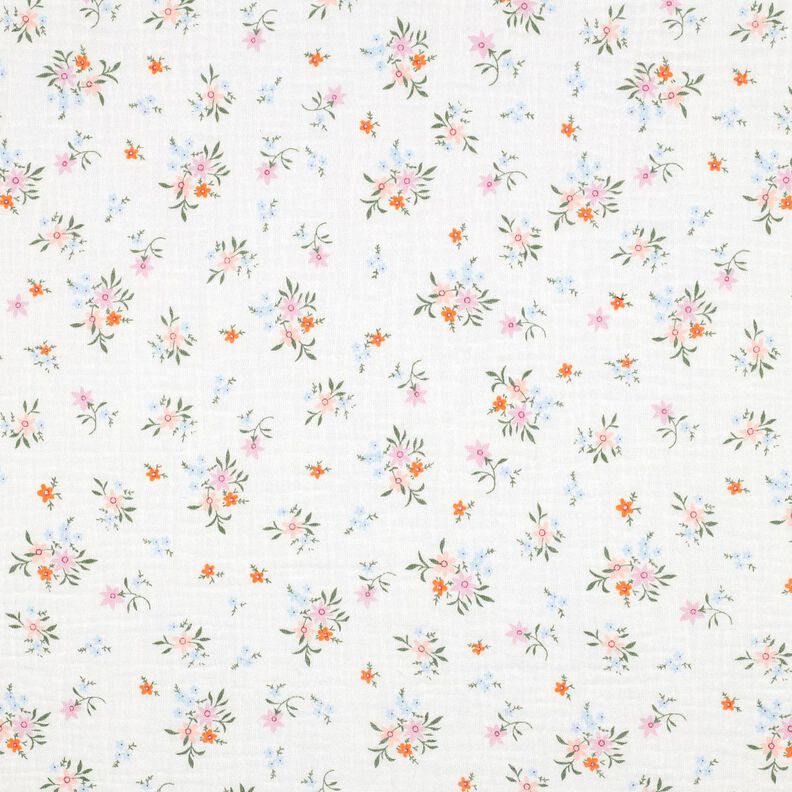 GOTS Muślin / Tkanina double crinkle urocze kwiatuszki  | Poppy Fabrics – kość słoniowa/pomarańcza,  image number 1
