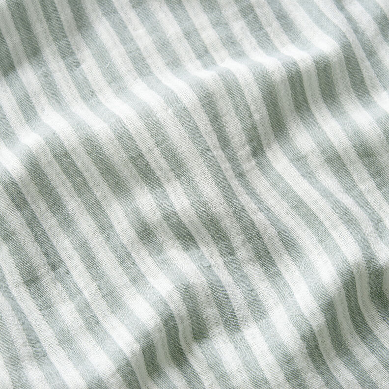 Muślin / Tkanina double crinkle Materiał dwustronny paski – zieleń trzcinowa/biel,  image number 2