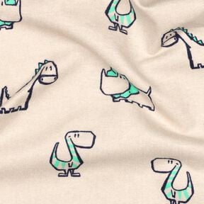 Flanela bawełniana łobuzerskie dinozaury | Poppy Fabrics – naturalny/szmaragdowy, 