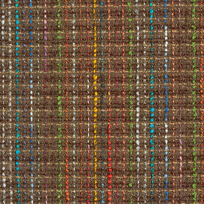Bouclé mieszanka z żywą wełną kolorowe paski i lureks – średni brąz,  image number 1