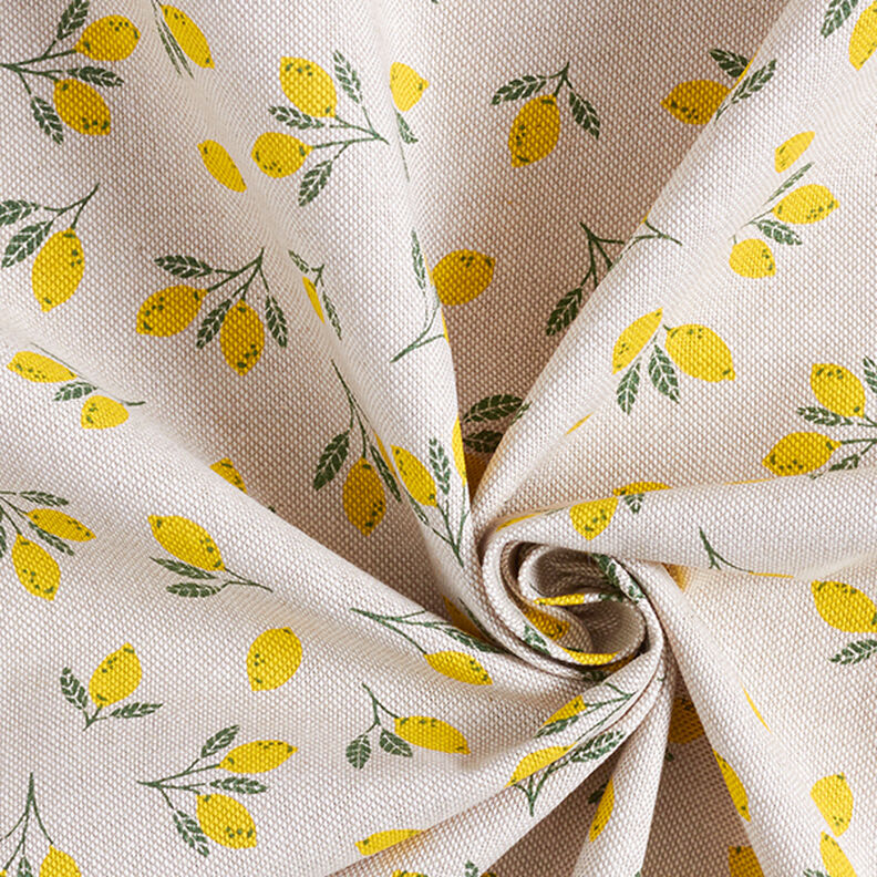Tkanina dekoracyjna half panama, mini cytryny – żółć/naturalny,  image number 3