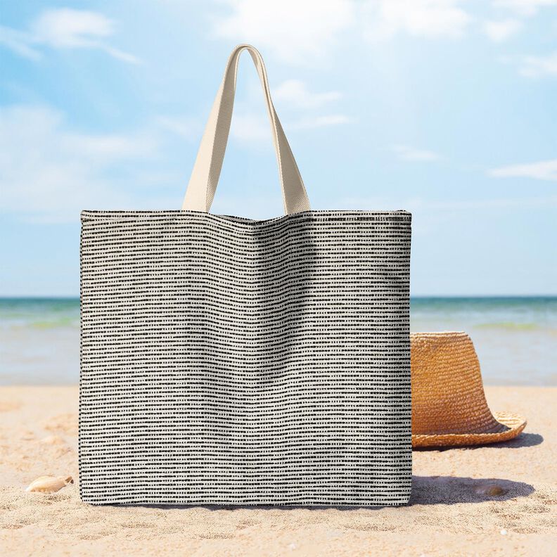 Tkanin dekoracyjna Żakard rustykalne paski – czerń/naturalny,  image number 7