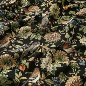 Tkanin dekoracyjna Gobelin kwiaty i ptaki – czerń/zieleń, 