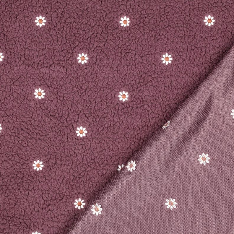 Puszysty plusz haftowane kwiatuszki | Poppy Fabrics – ciemny brudny róż, image number 4