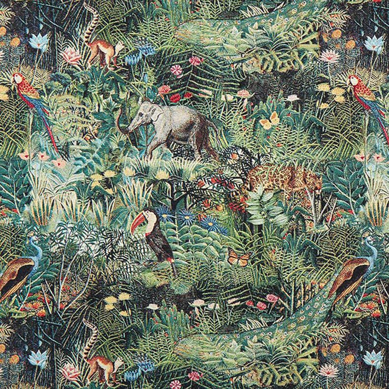 Tkanin dekoracyjna Gobelin dżungla – czerń/ciemna zieleń,  image number 1